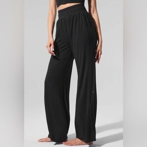 Alo Yoga Semi-Sheer Delicate Lounge Flare Pant in Black